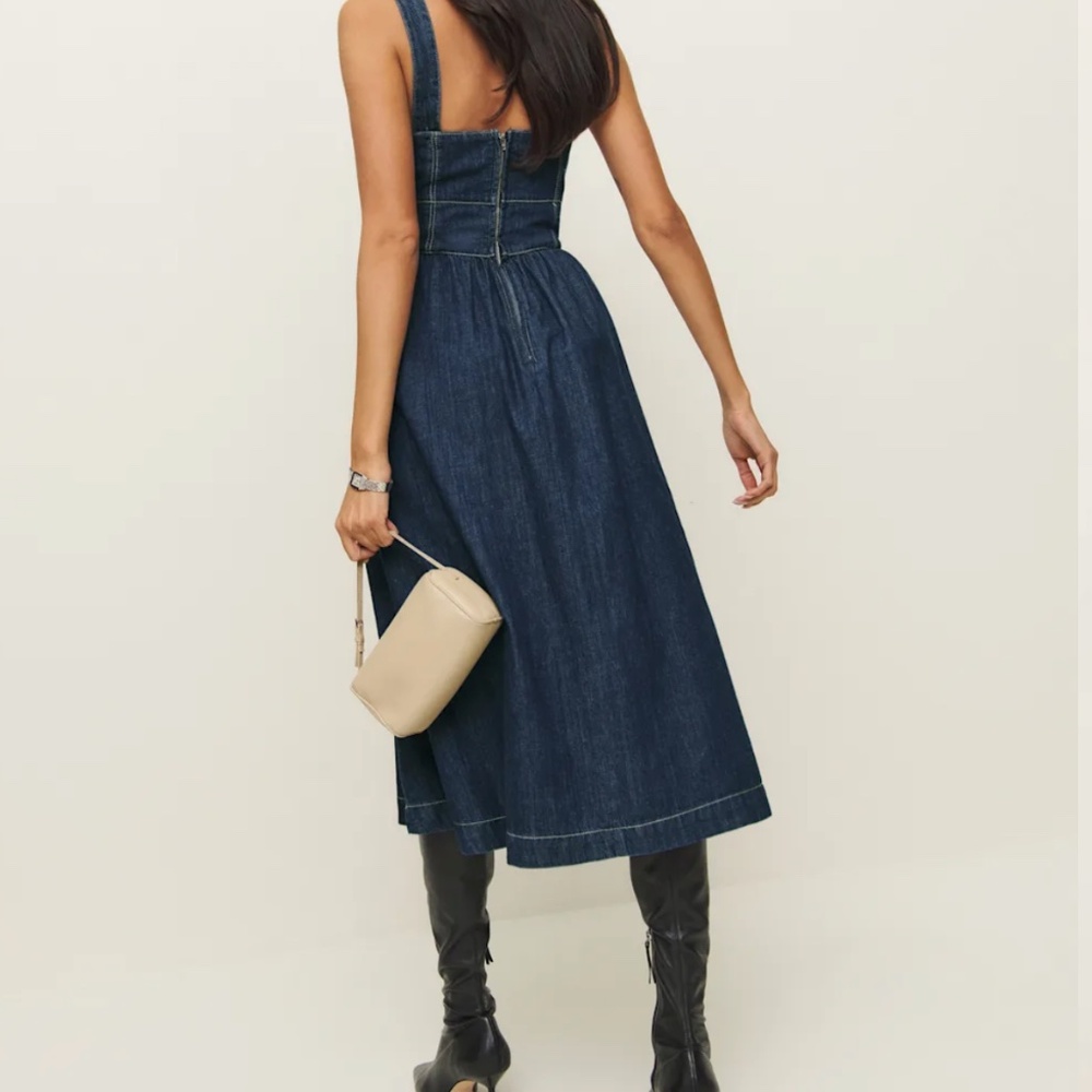 Reformation Tagliatelle Denim Midi Dress Blue - Size 6 - Picture 4 of 6